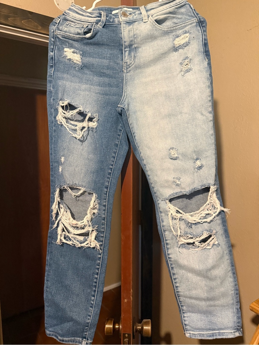 Flying Monkey Two-Tone Distressed Boyfriend Jeans - Dark & Light Blue
